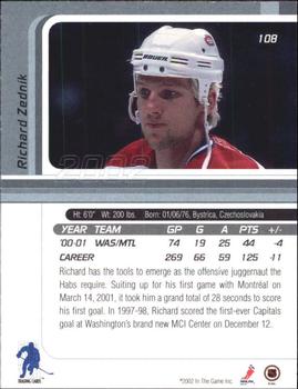 2001-02 Be a Player Signature Series #108 Richard Zednik Back