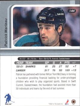 2001-02 Be a Player Signature Series #144 Patrick Marleau Back