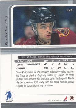 2001-02 Be a Player Signature Series #149 Yannick Tremblay Back