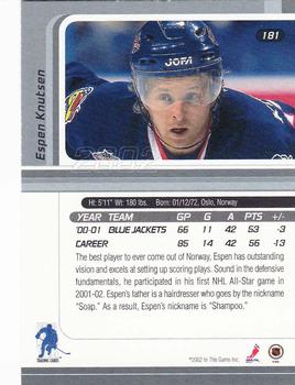 2001-02 Be a Player Signature Series #181 Espen Knutsen Back