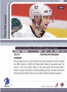 2001-02 Be a Player Signature Series #224 Timo Parssinen Back