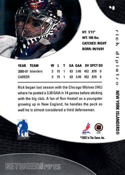 2001-02 Be a Player Between the Pipes #4 Rick DiPietro Back