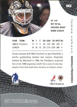 2001-02 Be a Player Between the Pipes #15 Tomas Vokoun Back