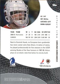2001-02 Be a Player Between the Pipes #16 Arturs Irbe Back