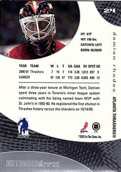 2001-02 Be a Player Between the Pipes #24 Damian Rhodes Back