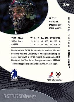 2001-02 Be a Player Between the Pipes #26 Marty Turco Back