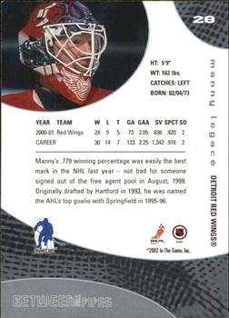 2001-02 Be a Player Between the Pipes #28 Manny Legace Back