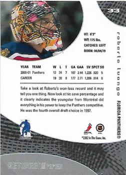 2001-02 Be a Player Between the Pipes #33 Roberto Luongo Back