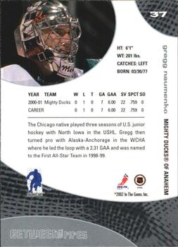2001-02 Be a Player Between the Pipes #37 Gregg Naumenko Back