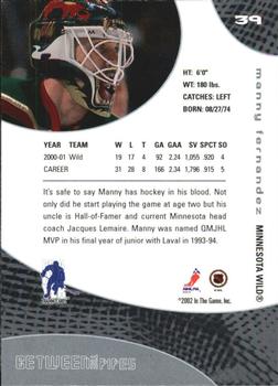 2001-02 Be a Player Between the Pipes #39 Manny Fernandez Back