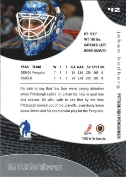 2001-02 Be a Player Between the Pipes #42 Johan Hedberg Back