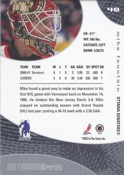 2001-02 Be a Player Between the Pipes #48 Mike Fountain Back