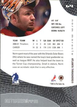 2001-02 Be a Player Between the Pipes #64 Norm Maracle Back