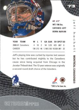 2001-02 Be a Player Between the Pipes #73 Jeff Hackett Back