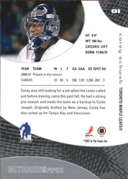 2001-02 Be a Player Between the Pipes #81 Corey Schwab Back
