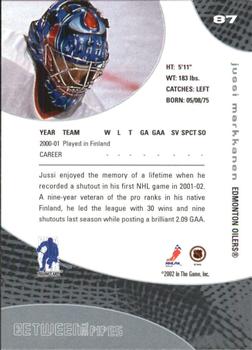 2001-02 Be a Player Between the Pipes #87 Jussi Markkanen Back