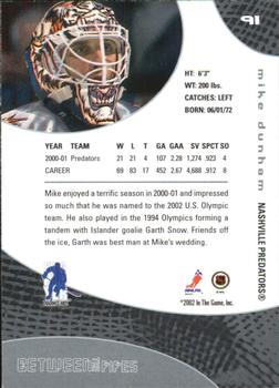 2001-02 Be a Player Between the Pipes #91 Mike Dunham Back