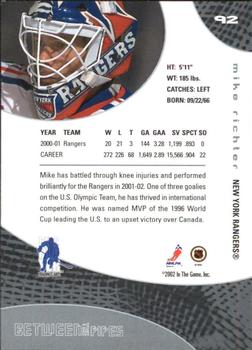 2001-02 Be a Player Between the Pipes #92 Mike Richter Back