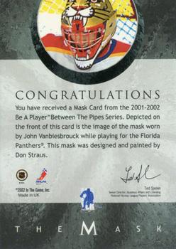 2001-02 Be a Player Between the Pipes - The Mask #NNO John Vanbiesbrouck Back