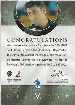 2001-02 Be a Player Between the Pipes - The Mask #NNO Roberto Luongo Back