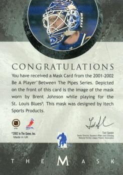 2001-02 Be a Player Between the Pipes - The Mask #NNO Brent Johnson Back