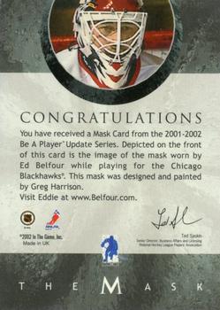 2001-02 Be a Player Between the Pipes - The Mask #NNO Ed Belfour Back