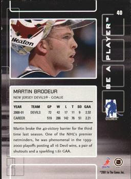 2001-02 Be a Player Memorabilia #40 Martin Brodeur Back
