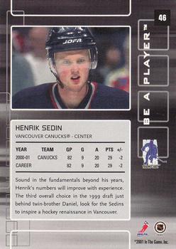 2001-02 Be a Player Memorabilia #46 Henrik Sedin Back