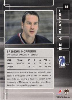 2001-02 Be a Player Memorabilia #58 Brendan Morrison Back