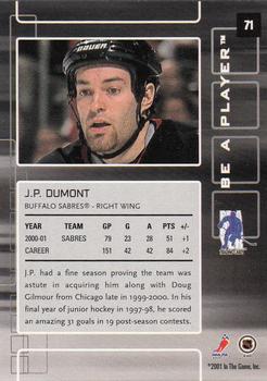 2001-02 Be a Player Memorabilia #71 J.P. Dumont Back