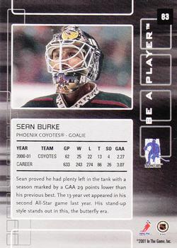 2001-02 Be a Player Memorabilia #83 Sean Burke Back