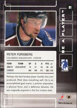 2001-02 Be a Player Memorabilia #91 Peter Forsberg Back