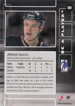 2001-02 Be a Player Memorabilia #123 Jarkko Ruutu Back