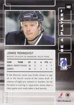 2001-02 Be a Player Memorabilia #142 Jonas Ronnqvist Back