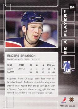 2001-02 Be a Player Memorabilia #154 Anders Eriksson Back