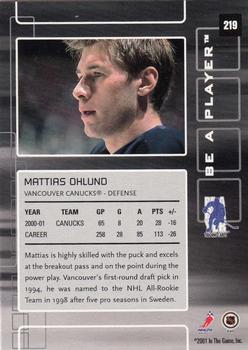 2001-02 Be a Player Memorabilia #219 Mattias Ohlund Back