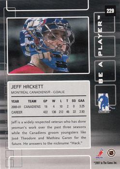 2001-02 Be a Player Memorabilia #229 Jeff Hackett Back