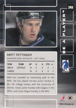 2001-02 Be a Player Memorabilia #245 Matt Pettinger Back
