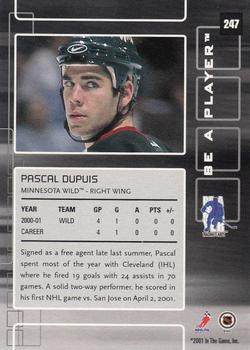 2001-02 Be a Player Memorabilia #247 Pascal Dupuis Back
