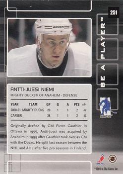 2001-02 Be a Player Memorabilia #251 Antti-Jussi Niemi Back