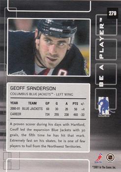 2001-02 Be a Player Memorabilia #279 Geoff Sanderson Back