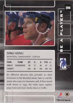 2001-02 Be a Player Memorabilia #286 Saku Koivu Back