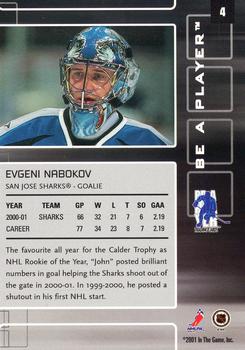2001-02 Be a Player Memorabilia #4 Evgeni Nabokov Back