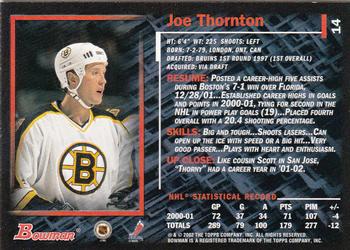 2001-02 Bowman YoungStars #14 Joe Thornton Back