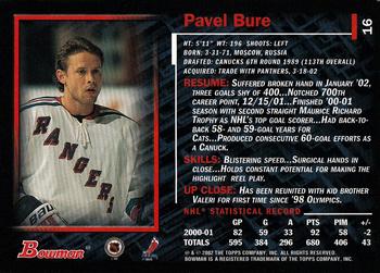2001-02 Bowman YoungStars #16 Pavel Bure Back