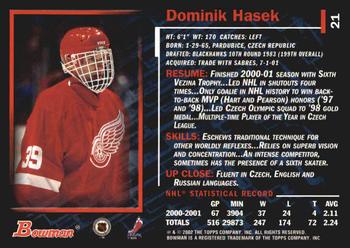 2001-02 Bowman YoungStars #21 Dominik Hasek Back