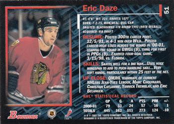 2001-02 Bowman YoungStars #51 Eric Daze Back