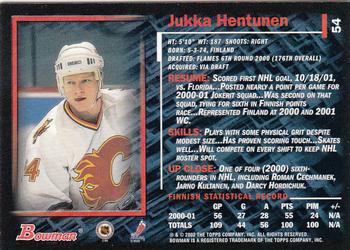 2001-02 Bowman YoungStars #54 Jukka Hentunen Back