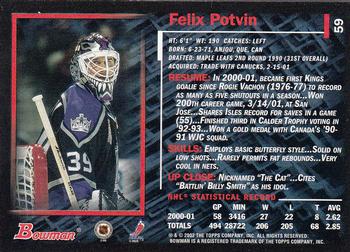 2001-02 Bowman YoungStars #59 Felix Potvin Back