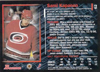 2001-02 Bowman YoungStars #62 Sami Kapanen Back